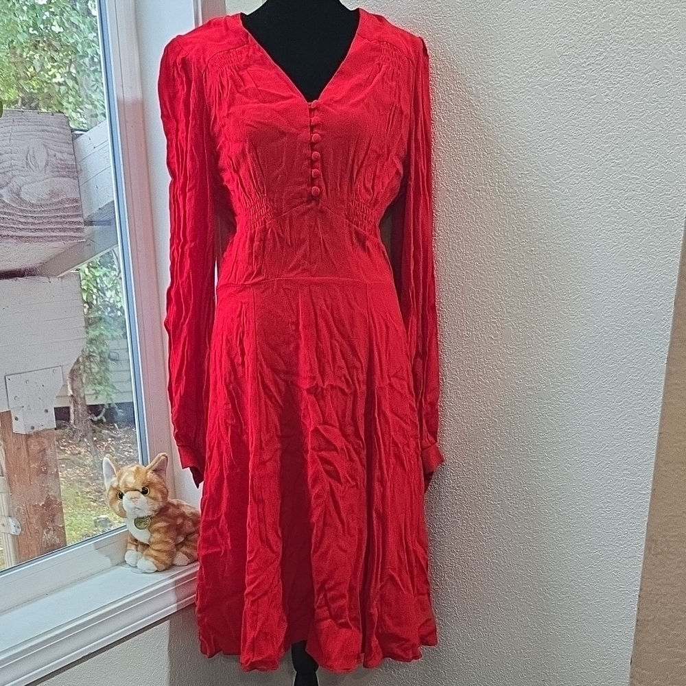 House of Foxy Elegant Red Long Sleeve Dress.